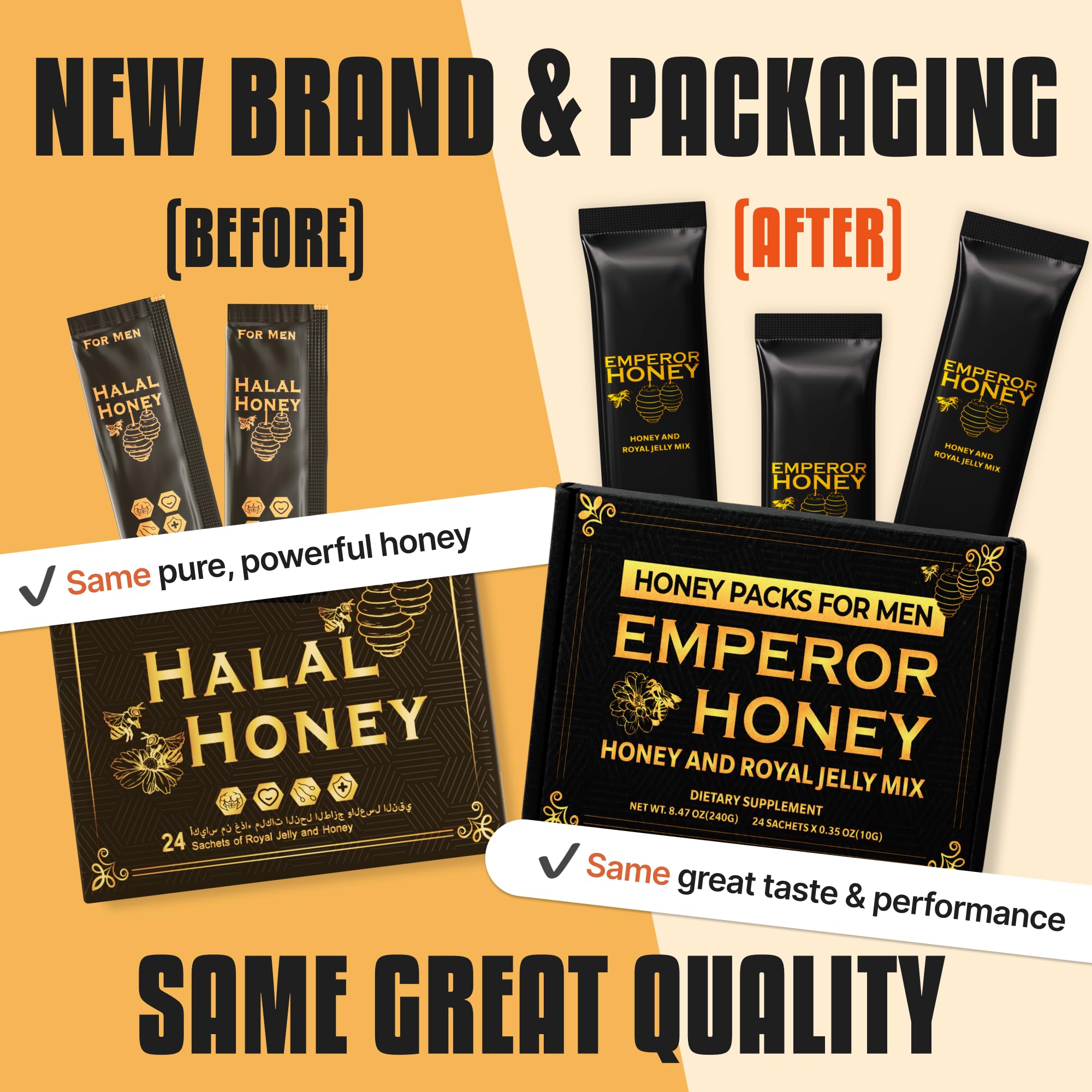Halal Honey 24 sachets on-the-go emphasizes quick, portable energy for busy days