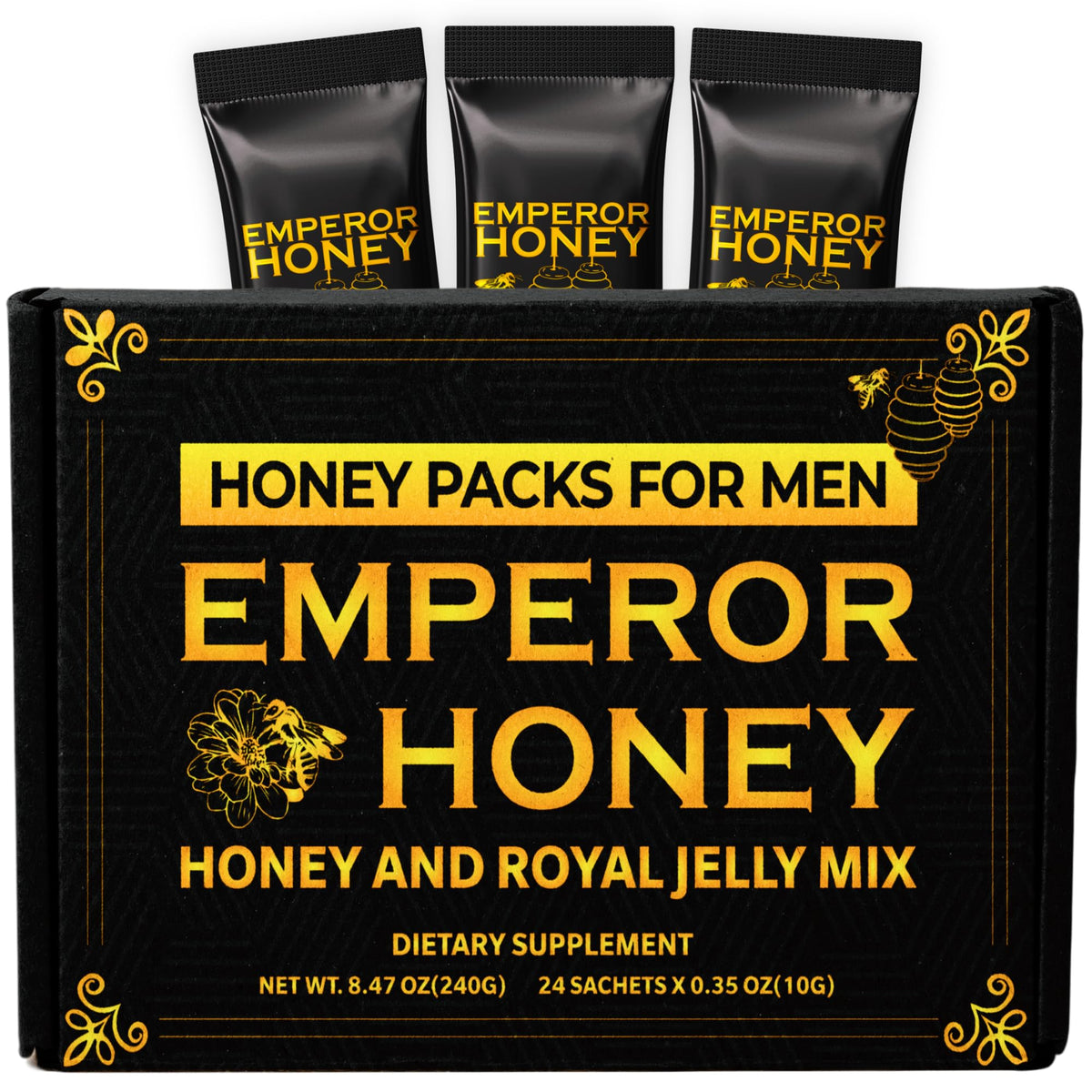 Halal Honey extra strength men packaging highlights convenient 24 sachets for daily energy