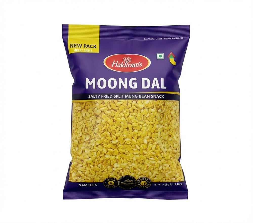 Haldiram's Moong Dal 400g pack, whole lentils ideal for dal and curries.