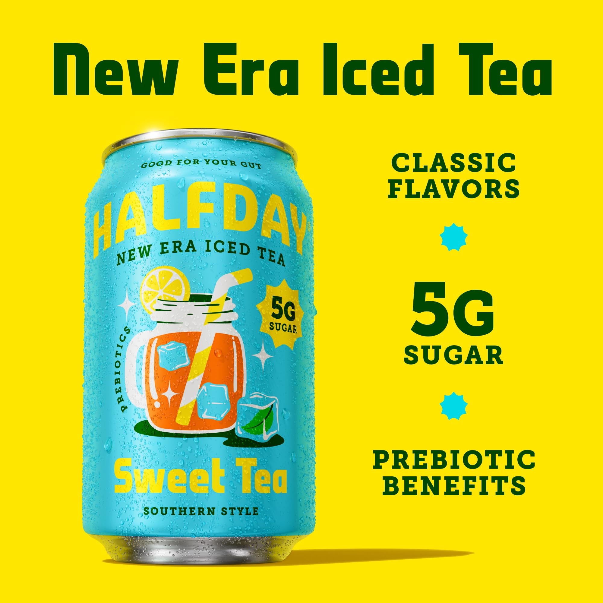 HALFDAY 12-pack box on the counter shows easy, on-the-go refreshment.