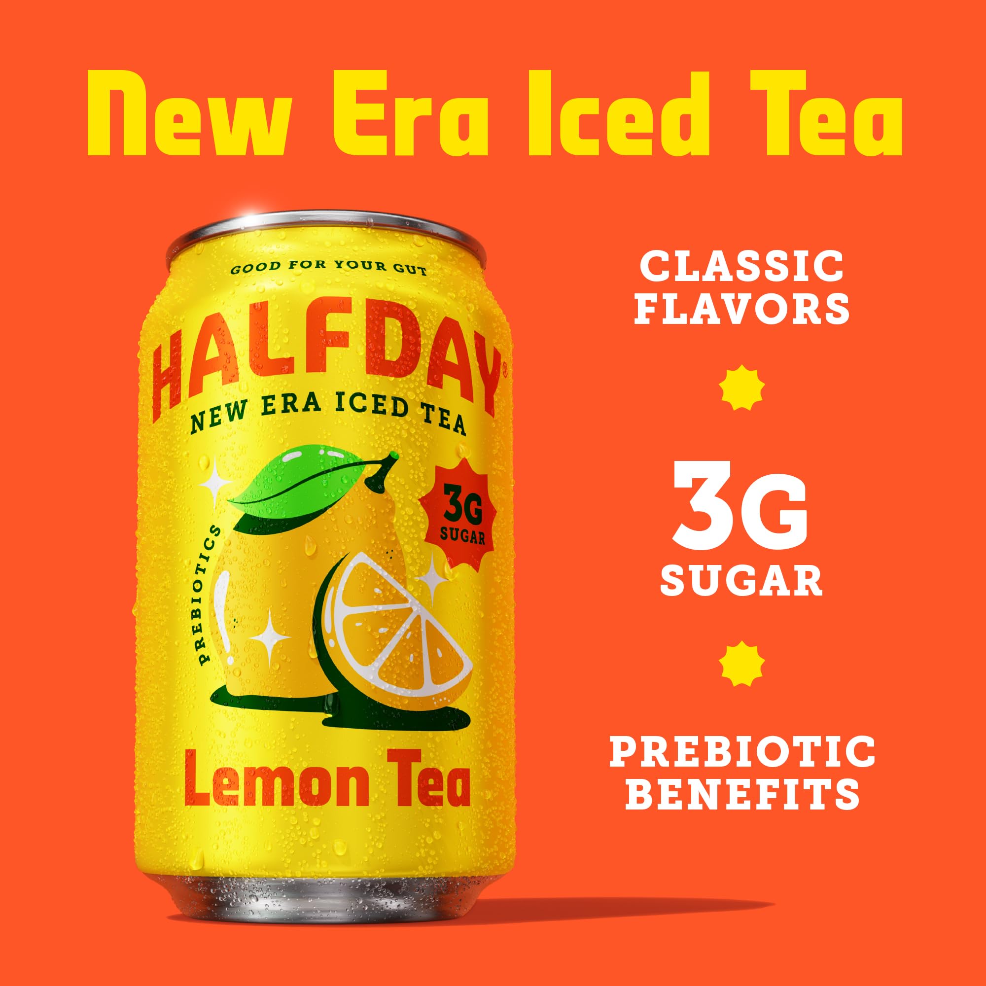 HALFDAY glass with iced tea, showing light, fruity flavors.