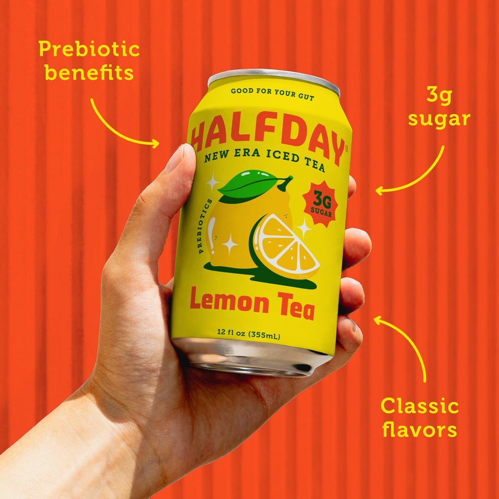 Halfday gluten-free keto label on the can, indicating dietary compatibility.