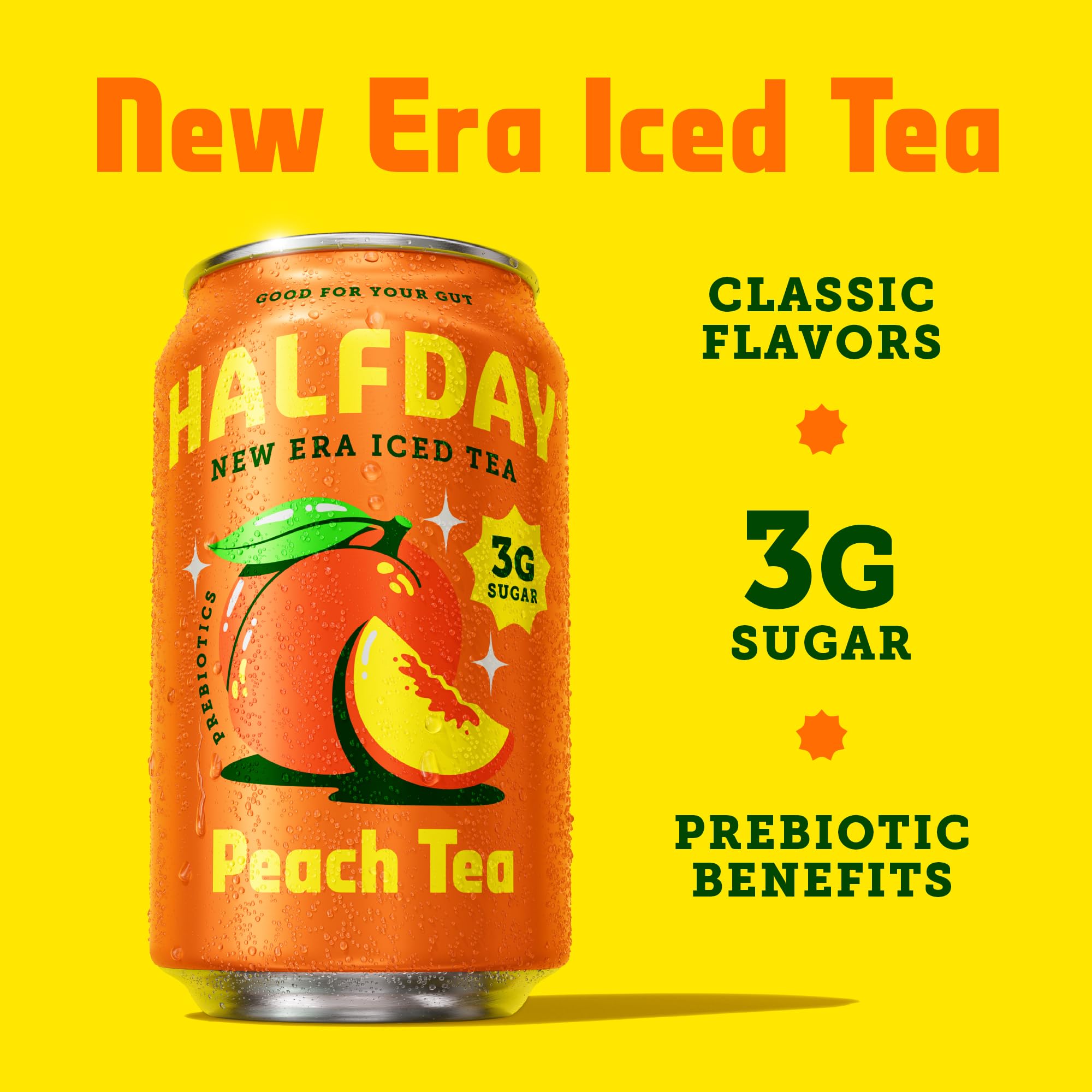 Halfday natural-brewed tea label highlighting clean ingredients appeal.