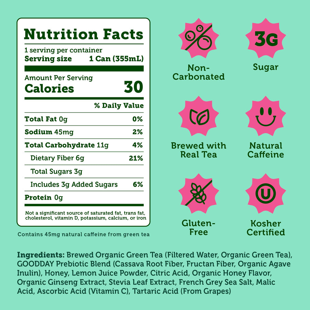 Halfday can label closeup highlights natural ingredients and prebiotic fiber
