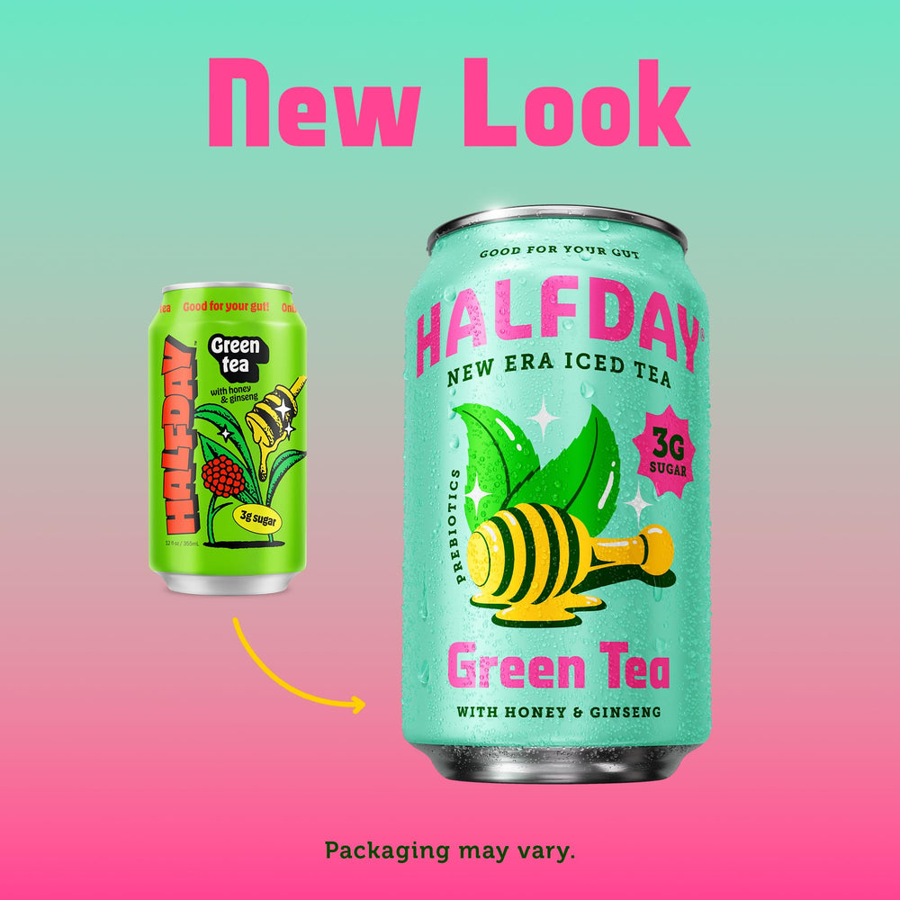 Halfday can pours into a glass for a refreshing, low-calorie experience