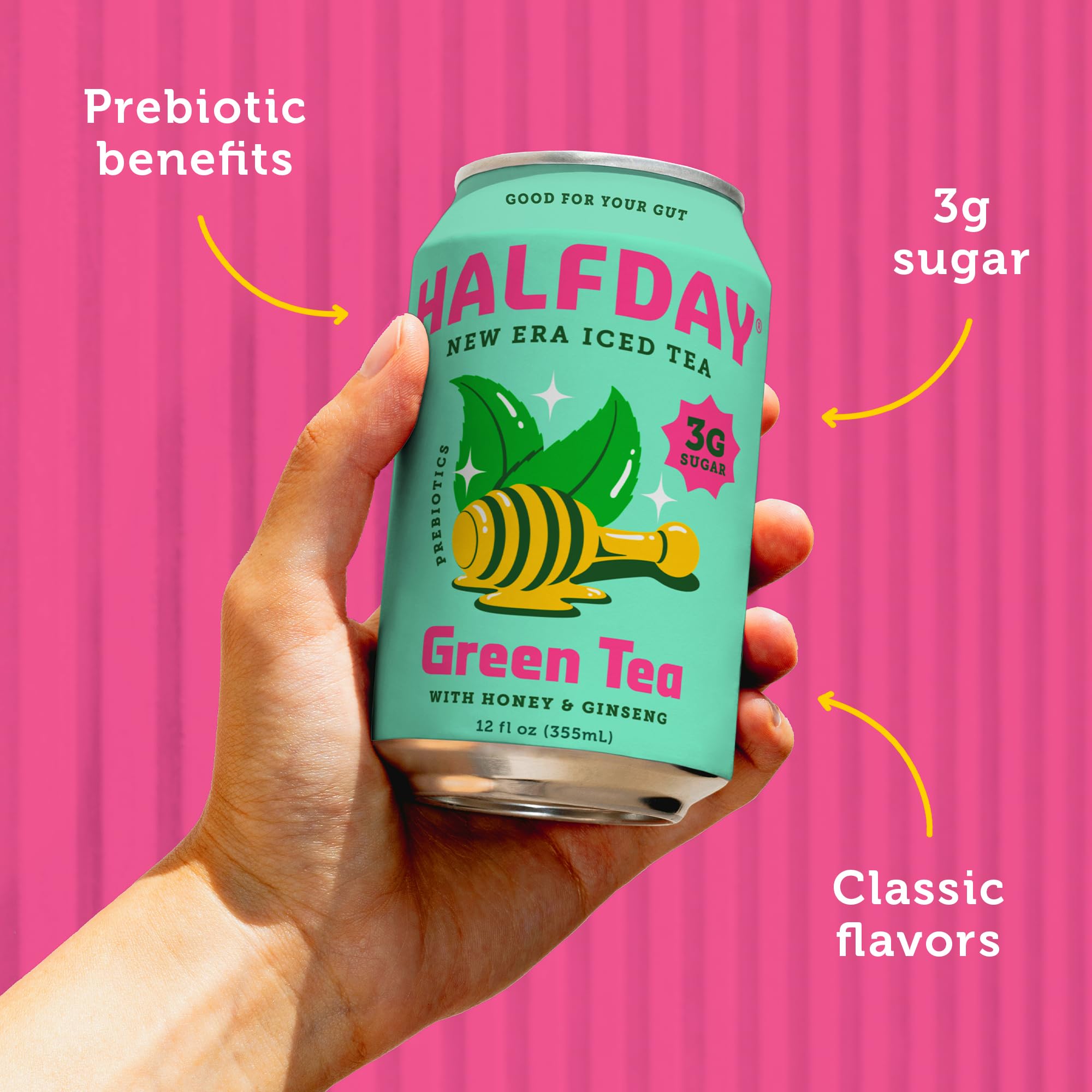 Halfday can in cooler packaging communicates fizz-less, ready-to-drink chill