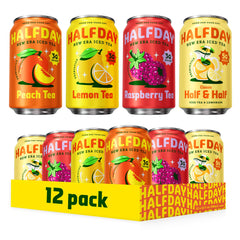 HALFDAY raspberry iced tea can, vibrant flavor with digestive wellness vibes.