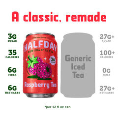 Halfday Raspberry Iced Tea can sideview, ideal for on-the-go refreshment.