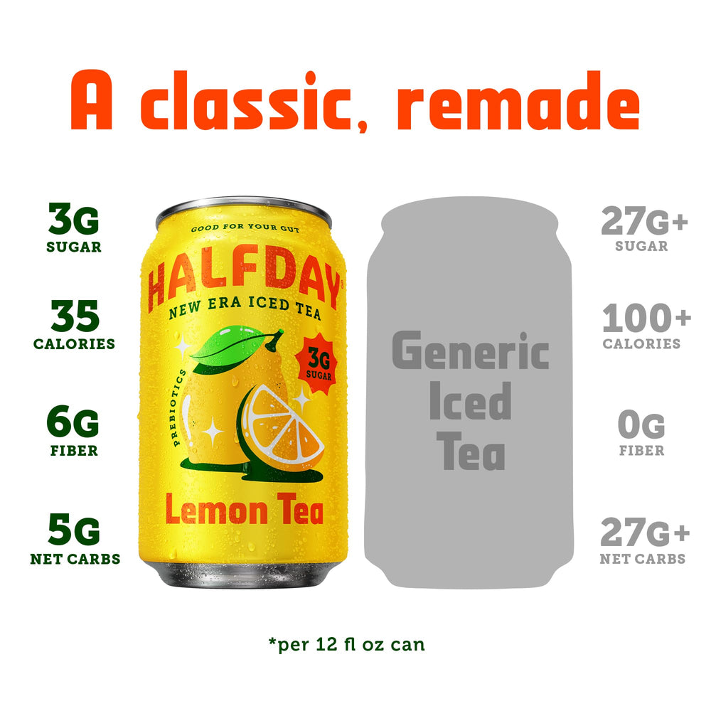 HALFDAY variety pack display, convenient 12-pack for sharing.