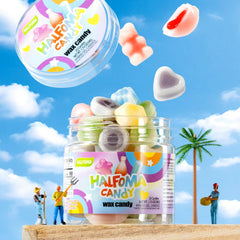 Halfoma nine fruit flavors in colorful candies for dessert tables.