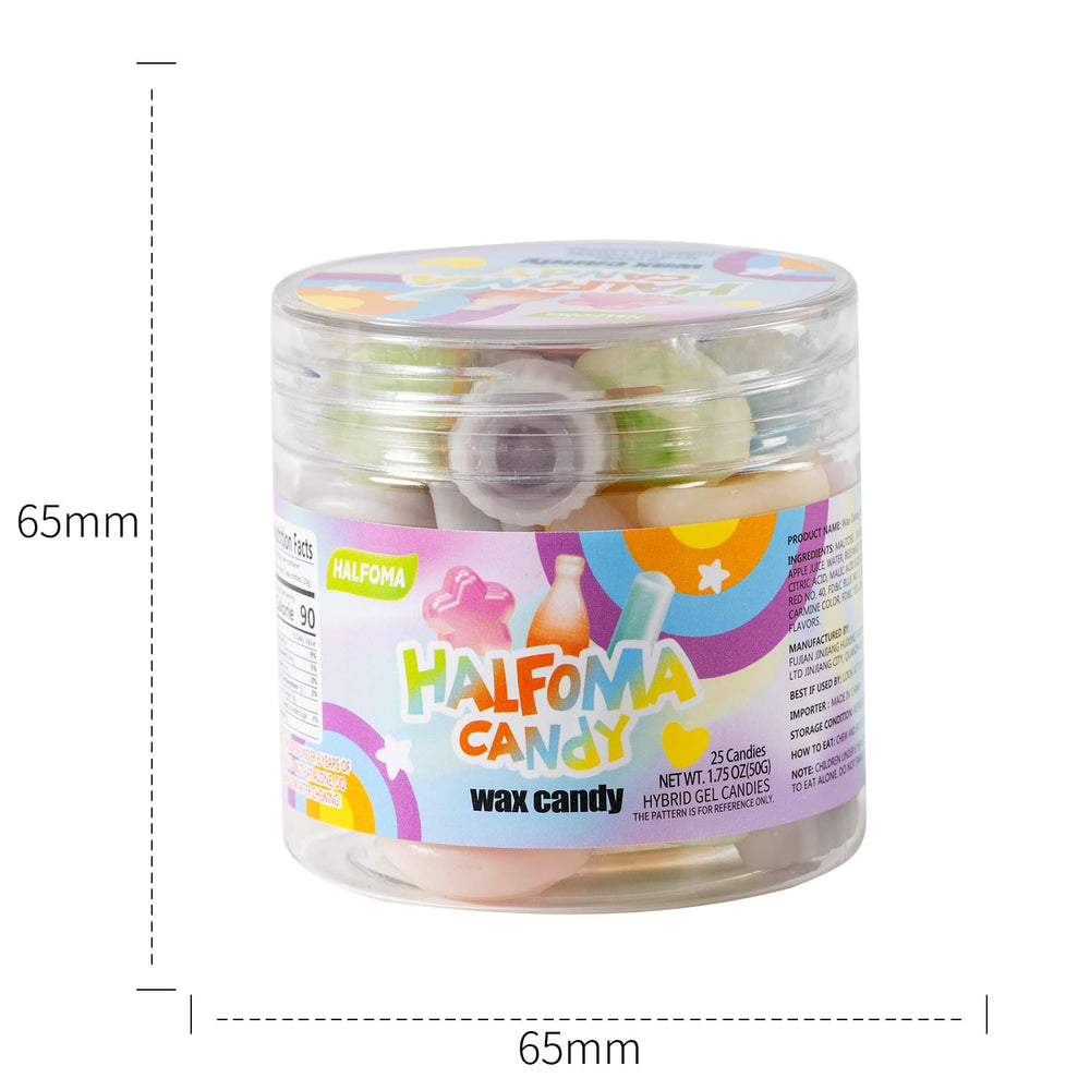 Halfoma party favor display, bright candies for guests.