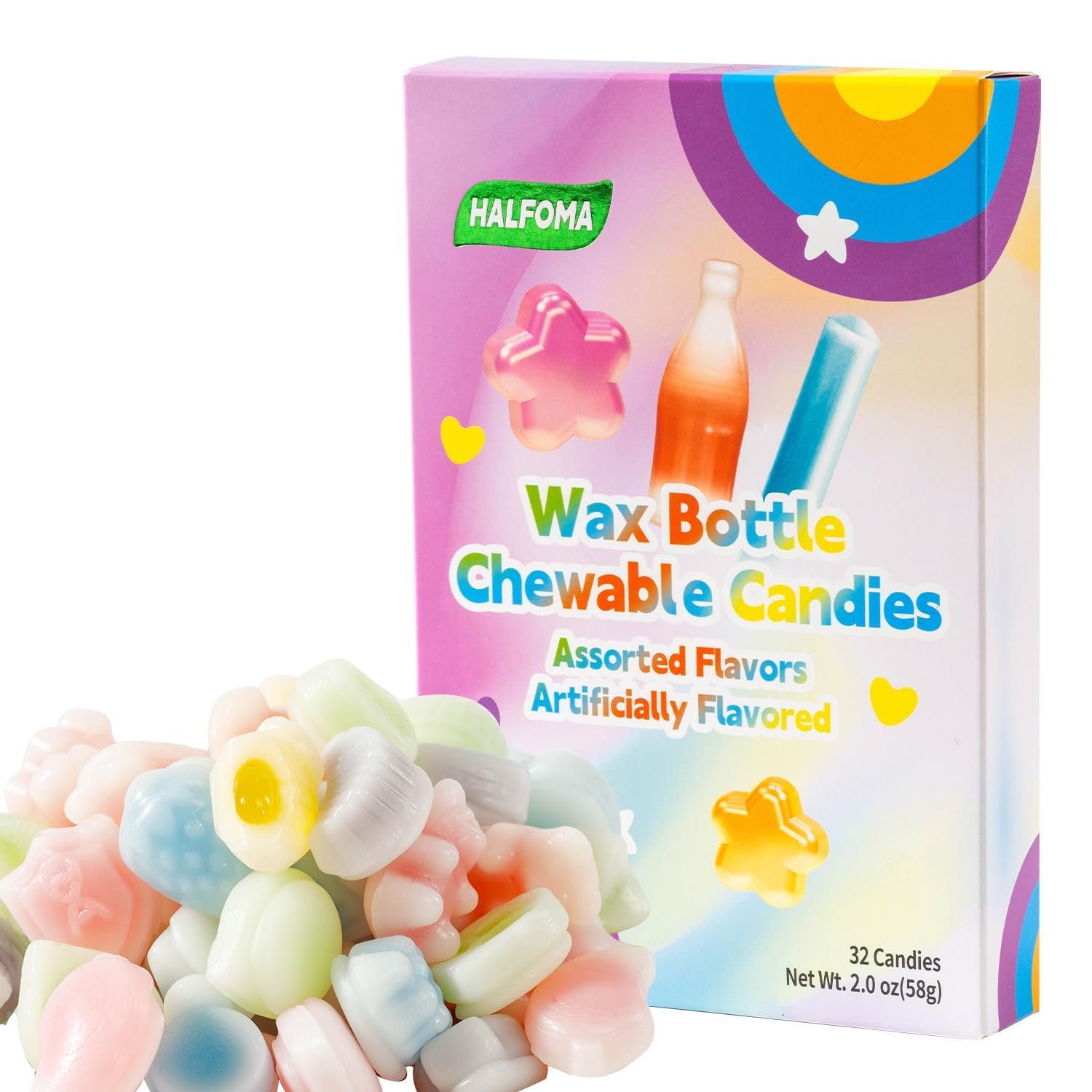 Halfoma wax bottle candy box front, ideal gifting presentation