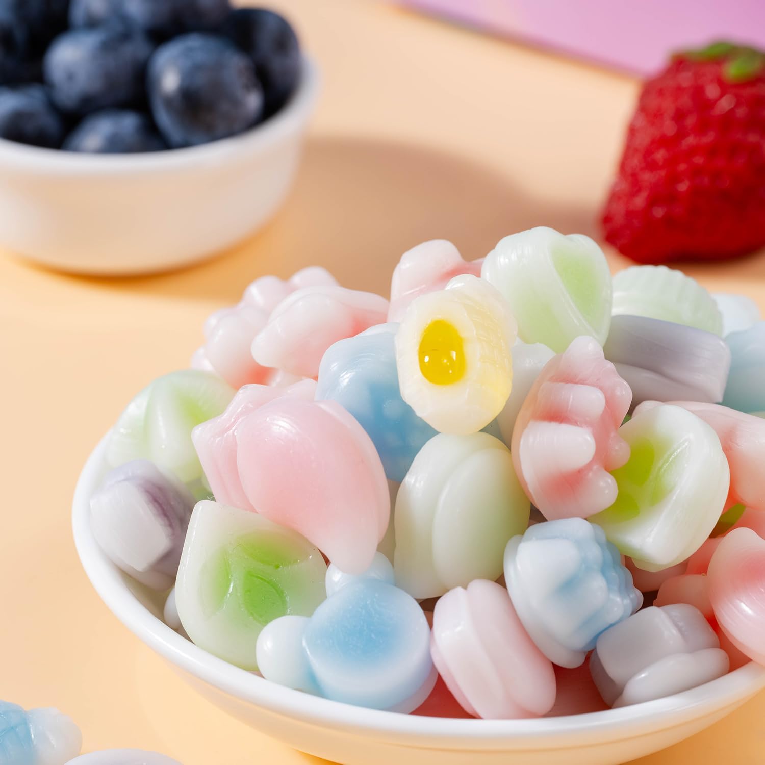 Halfoma candies display many shapes for playful snacking with friends