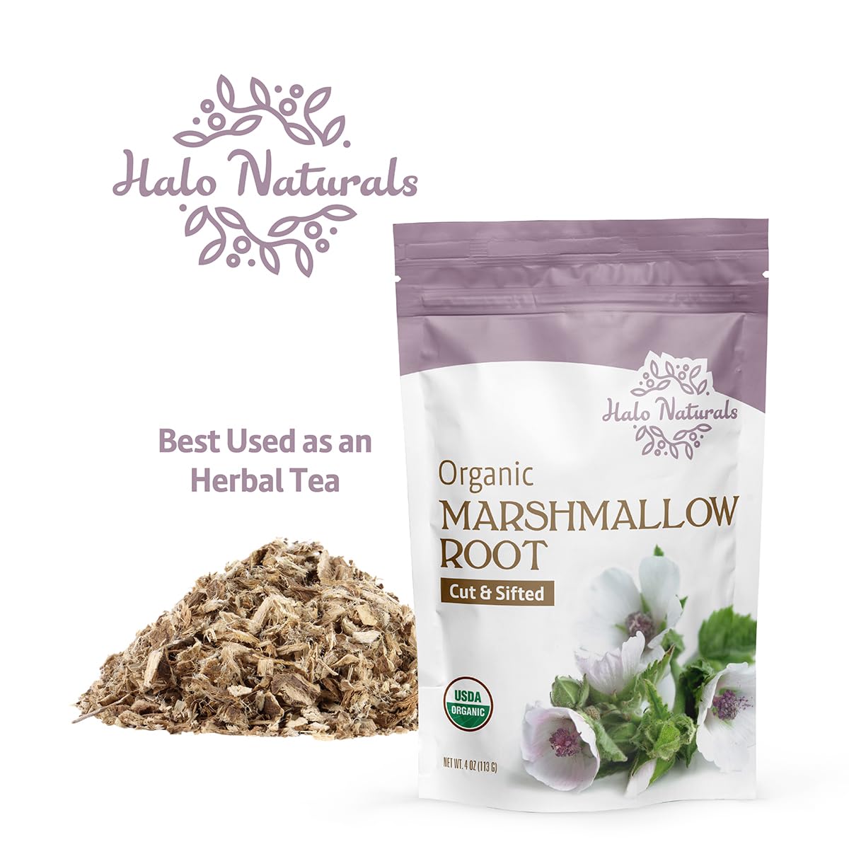 Halo Naturals brewed tea in a cup with earthy aroma and smooth taste.