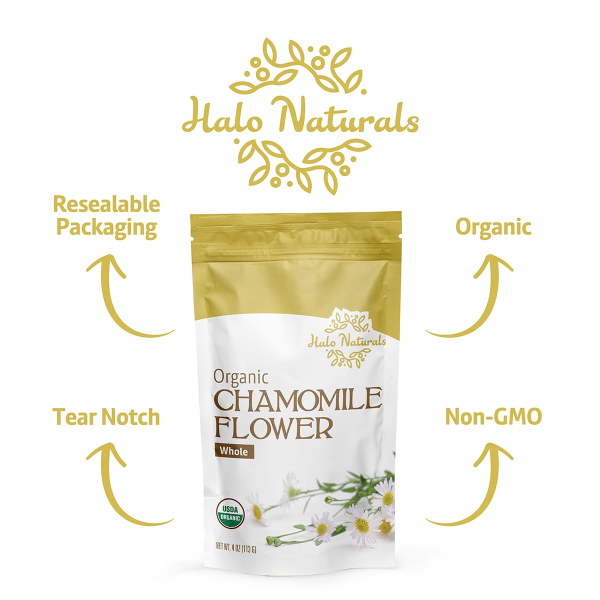 Halo Naturals chamomile tea during steeping reveals gentle sweetness.