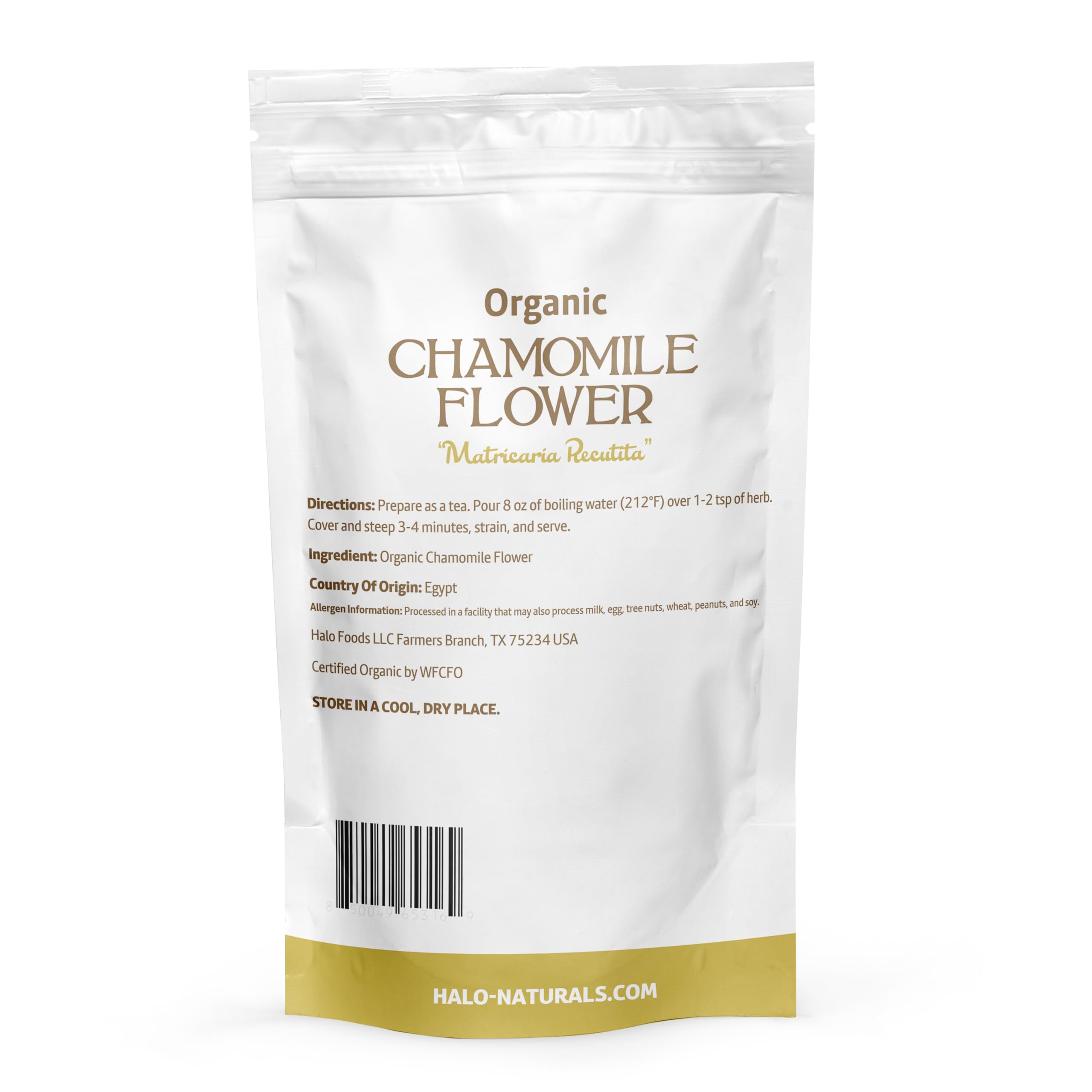 Halo Naturals chamomile tea USDA Organic label signals quality and purity.