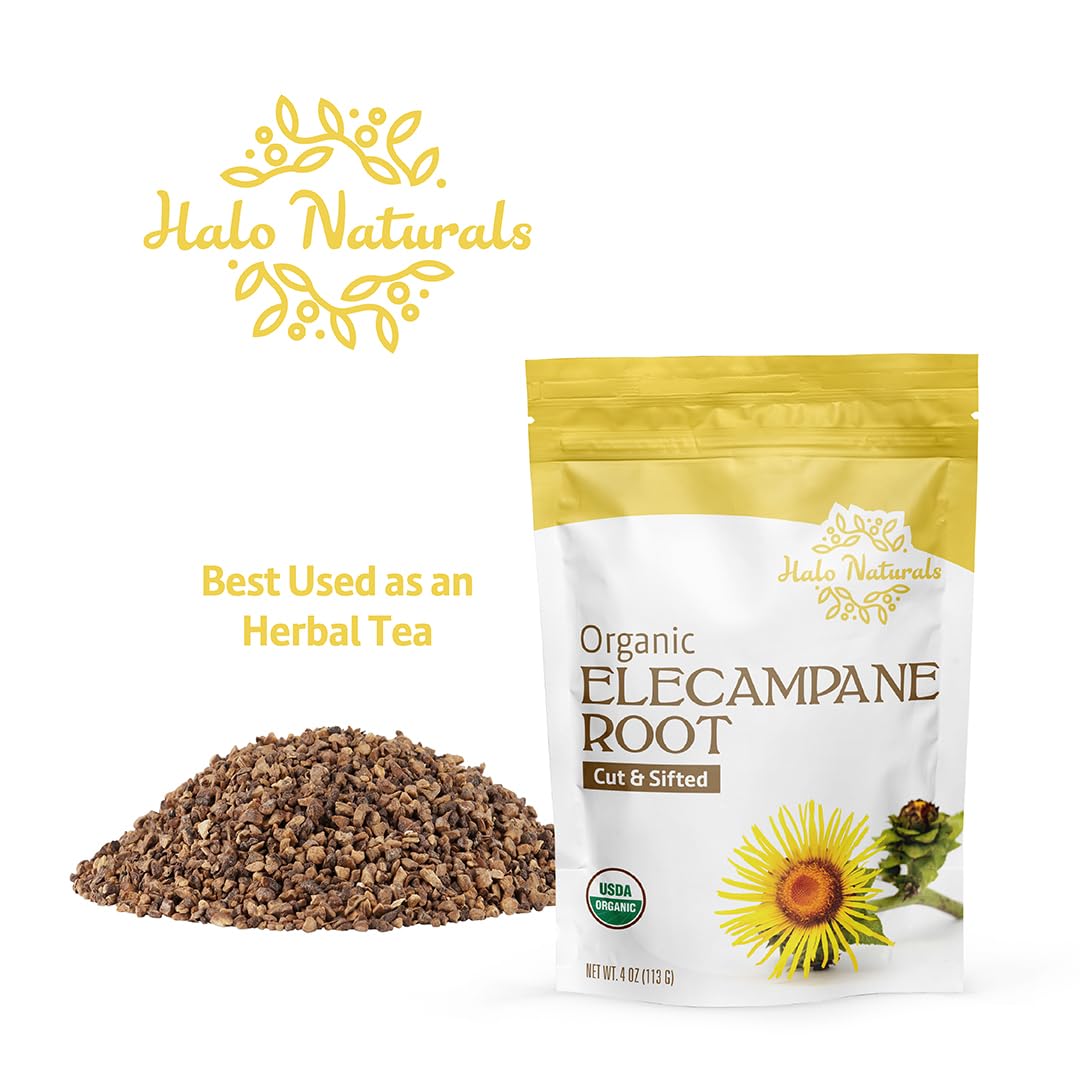 Halo Naturals elecampane root origin China on packaging.