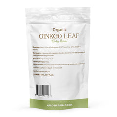 Halo Naturals Organic Ginkgo leaf cut and sifted, ideal for brewing herbal teas