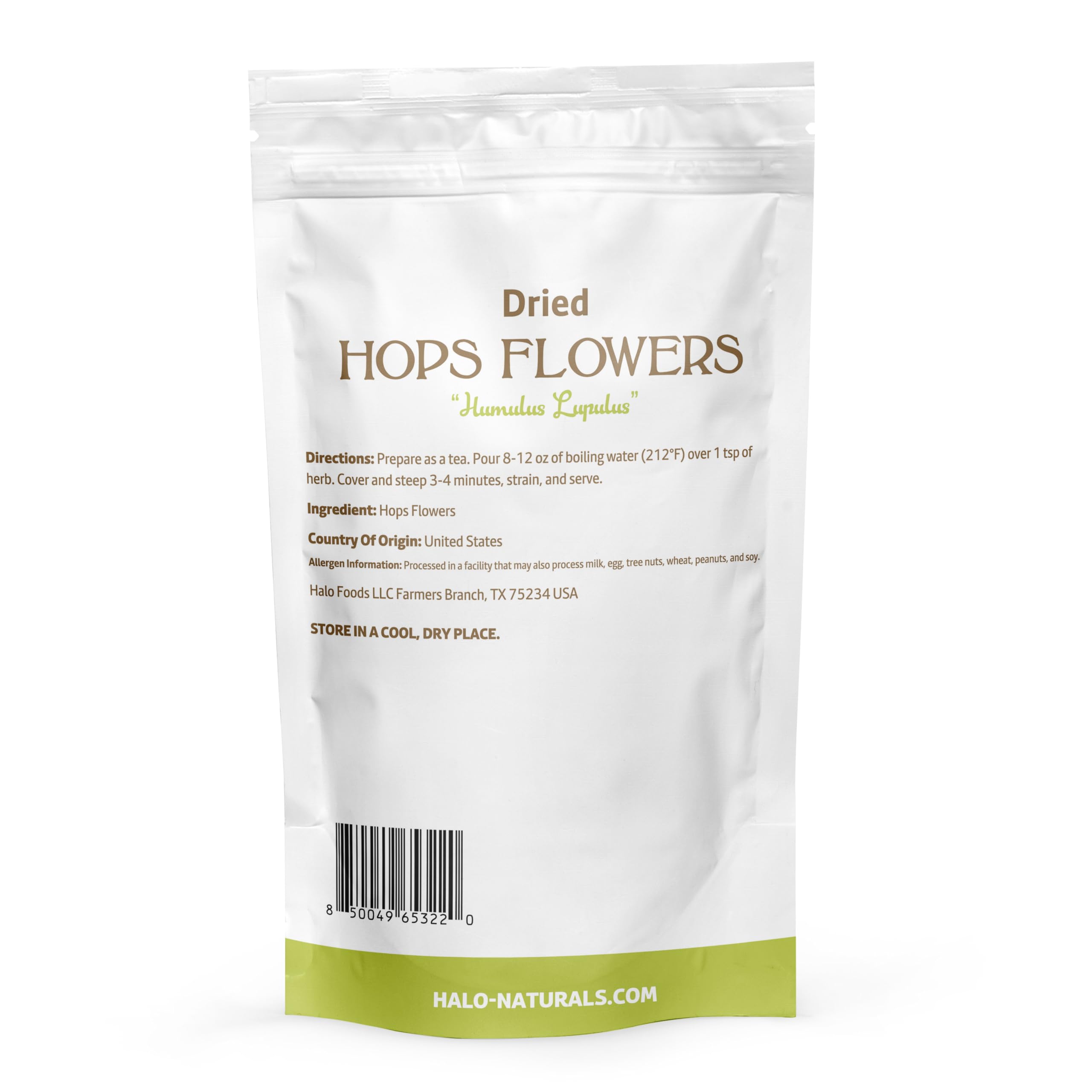 Halo Naturals hops flowers whole 4 oz pouch preserving aroma for brewing.