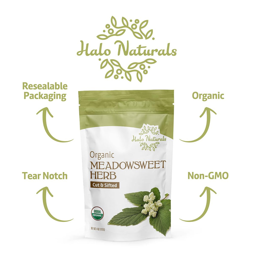 Halo Naturals Meadowsweet is packaged in the USA for freshness.