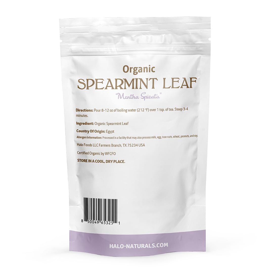 Halo Naturals Mentha spicata leaves in a measuring spoon for accurate use.