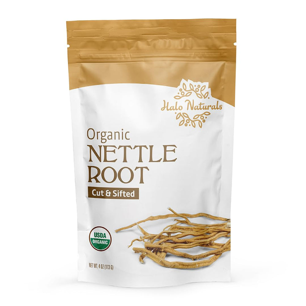 Halo Naturals nettle root dry bulk bag ready for storage and blending.