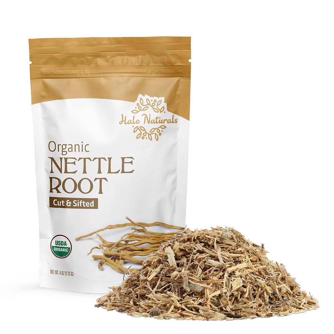 Halo Naturals nettle root pouch front, ideal for easy tea infusions and shelf stability.