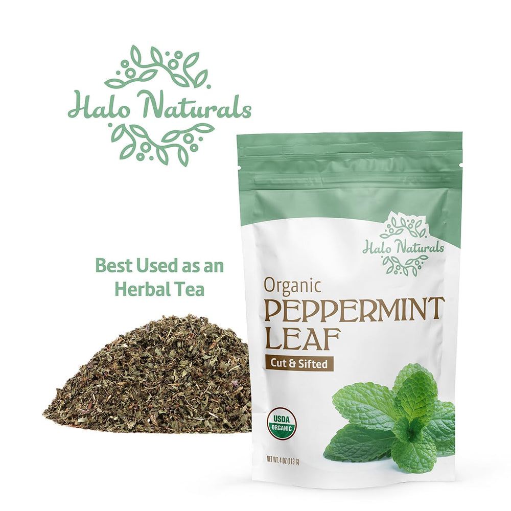 Halo Naturals peppermint leaf packaged in USA for domestic quality control