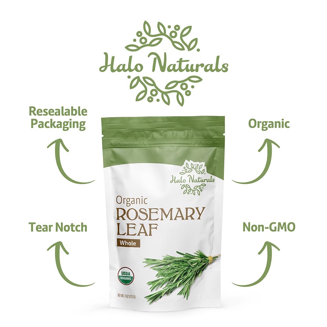 Halo Naturals rosemary leaf whole origin Egypt Morocco indicates authentic sourcing.