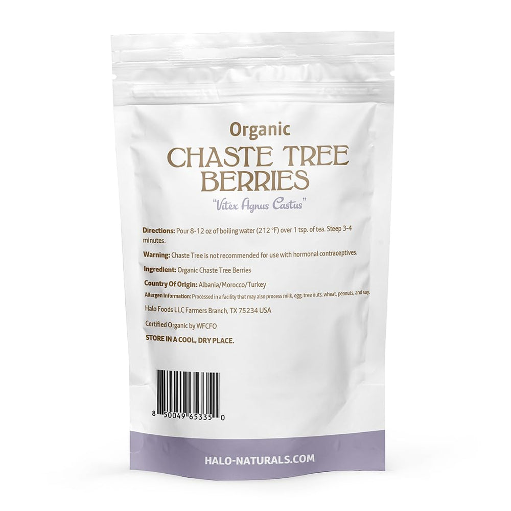 Halo Naturals Chaste Tree Berries 1 lb bulk package ready for kitchen use.