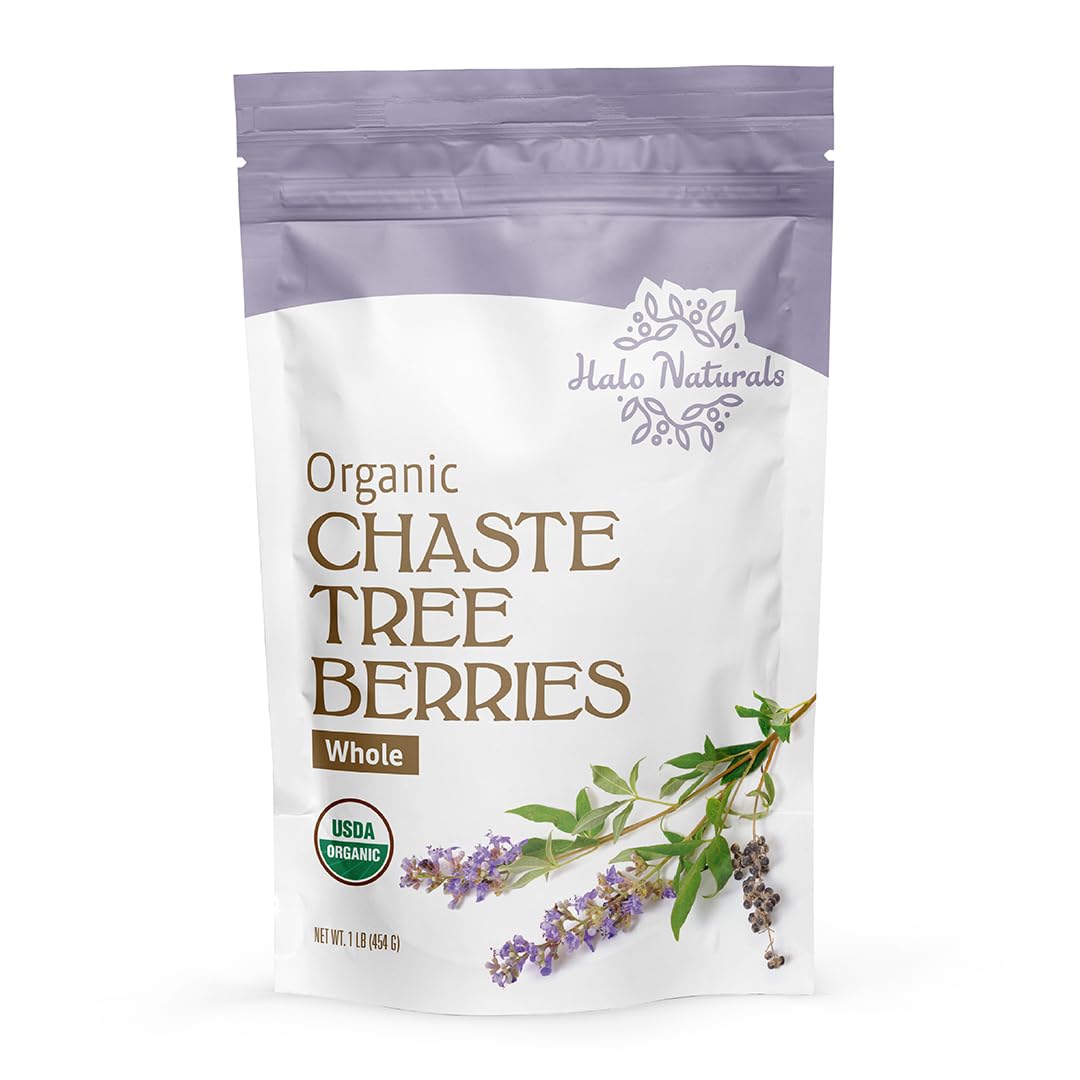 Halo Naturals Chaste Tree Berries loose berries spill into a bowl for sampling.