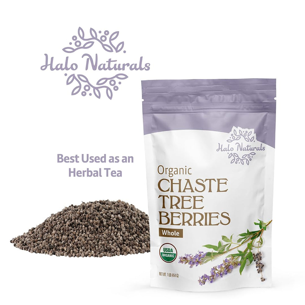 Halo Naturals Chaste Tree Berries origin label highlights Morocco and Albania.