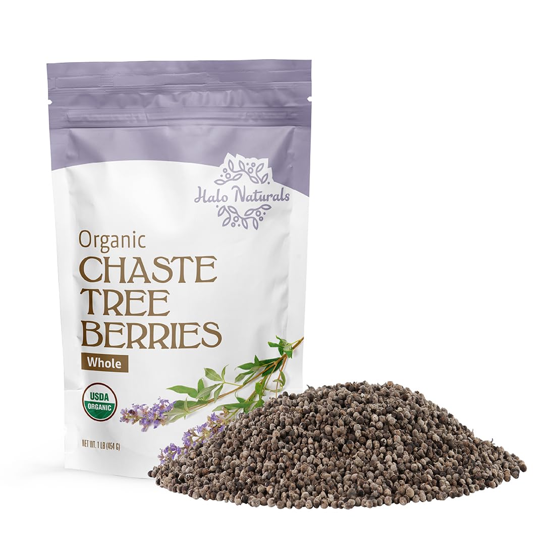 Halo Naturals Chaste Tree Berries in a resealable pouch for fresh storage.