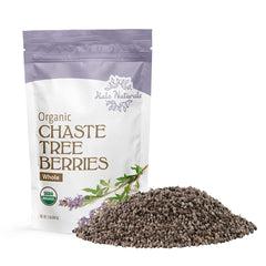 Halo Naturals Chaste Tree Berries in a resealable pouch for fresh storage.