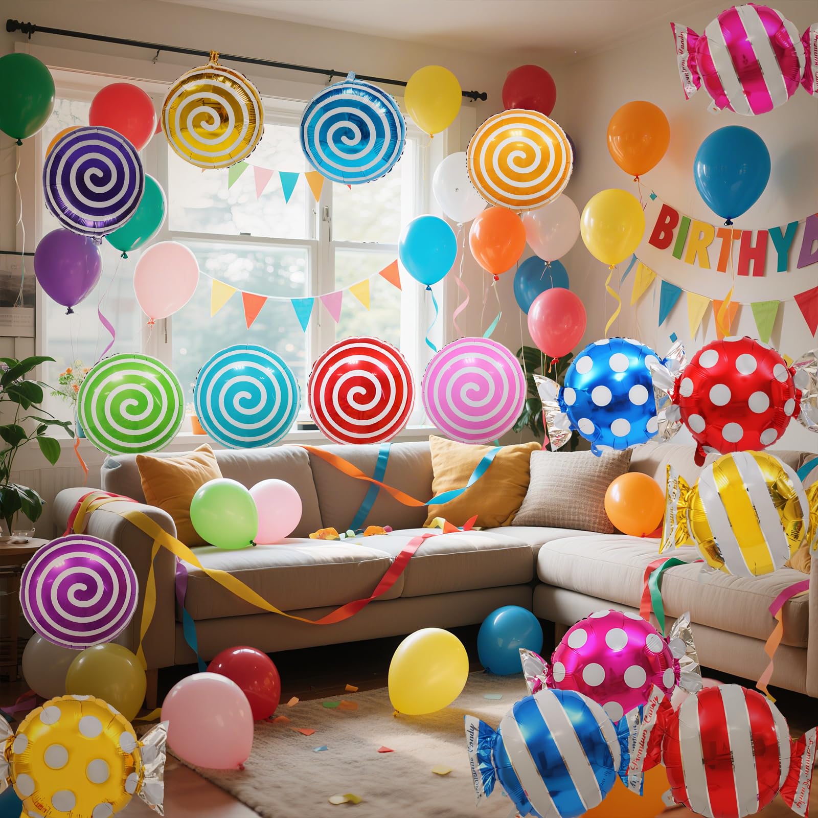 Halovin silver foil balloon finish creates bright, eye-catching accents.
