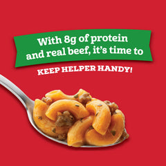 Hamburger Helper beef chunks close-up highlight real ingredients and flavor.