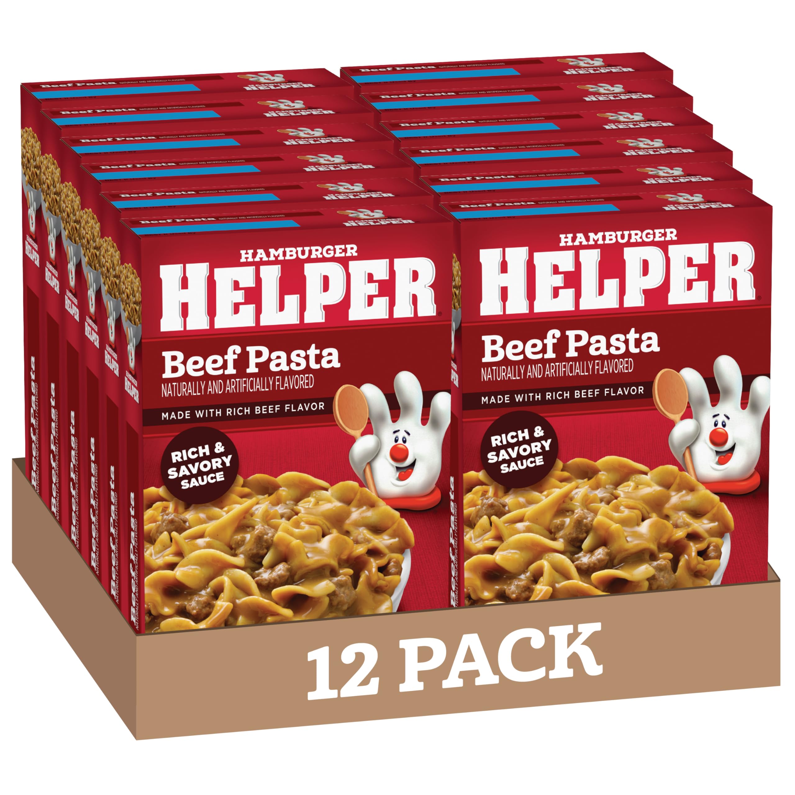 Hamburger Helper Beef Pasta packaging shows bold flavors for quick weeknight meals