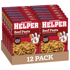 Hamburger Helper Beef Pasta packaging shows bold flavors for quick weeknight meals