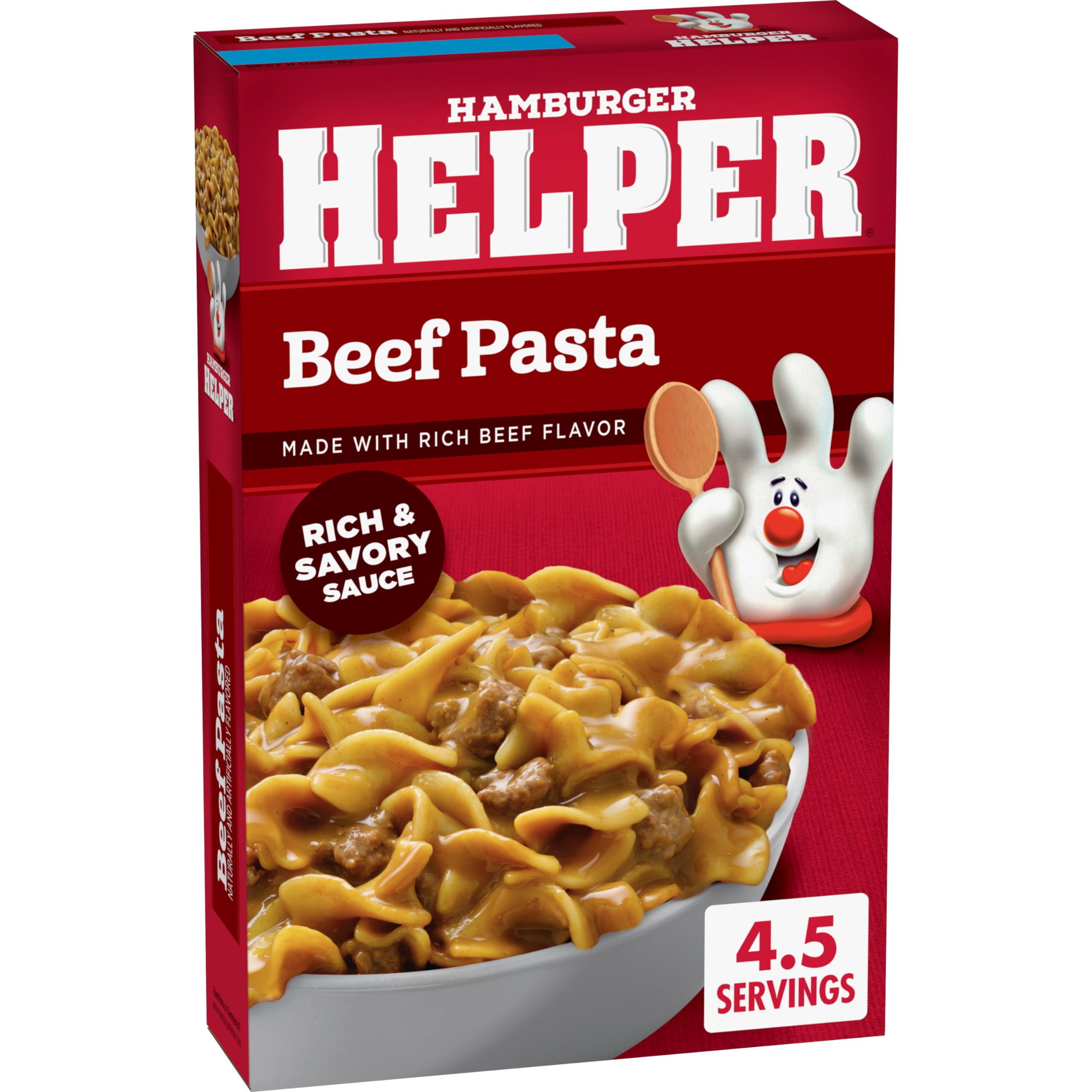 Hamburger Helper Beef Pasta being cooked in a skillet for easy weeknight dinner