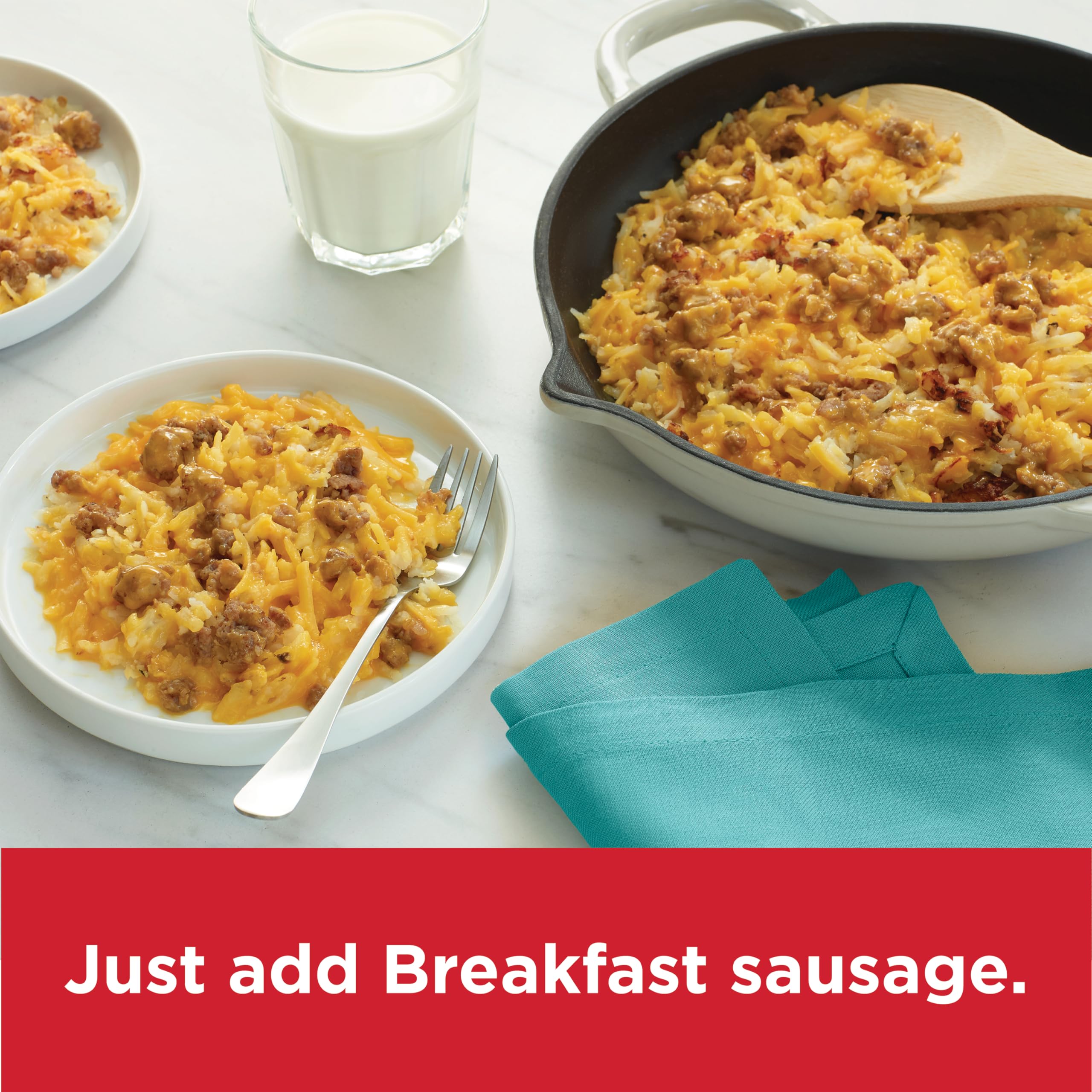 Hamburger Helper Breakfast hot sauce pairing hints at optional heat and customization.