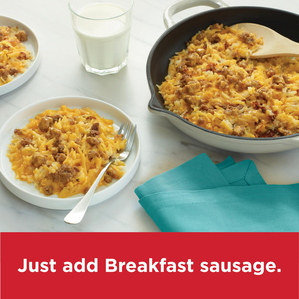 Hamburger Helper Breakfast hot sauce pairing hints at optional heat and customization.