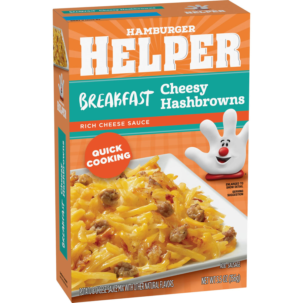 Hamburger Helper Breakfast plated breakfast with eggs and peppers ready to serve.