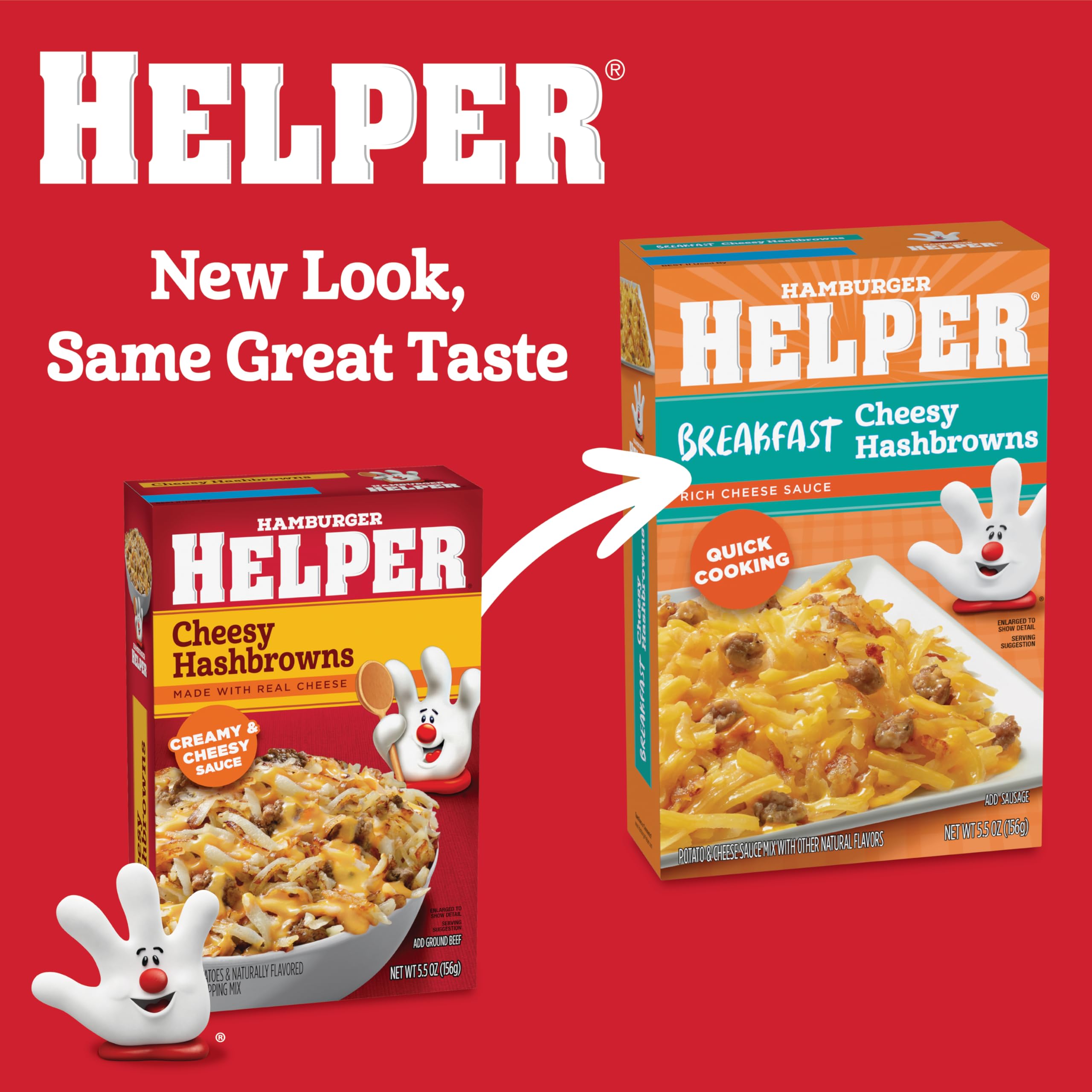 Hamburger Helper Breakfast real cheese close-up highlights authentic cheddar blend.