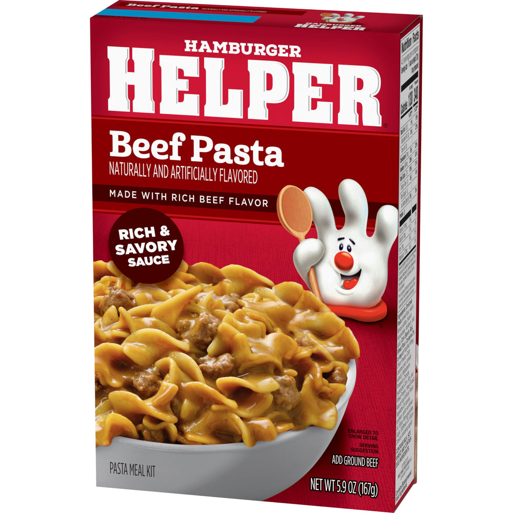 Hamburger Helper Beef Pasta with browned beef and onions forming a flavorful base