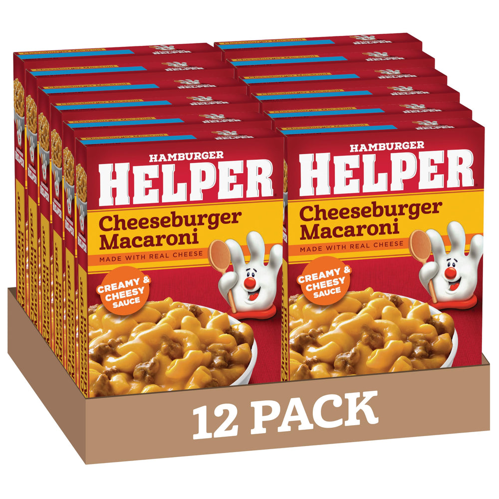 Hamburger Helper Cheeseburger Macaroni box for quick weeknight dinners.