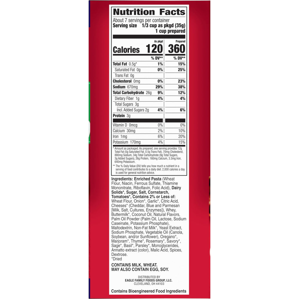 Hamburger Helper Cheesy Italian Shells box packaging on the kitchen counter, ready meals.