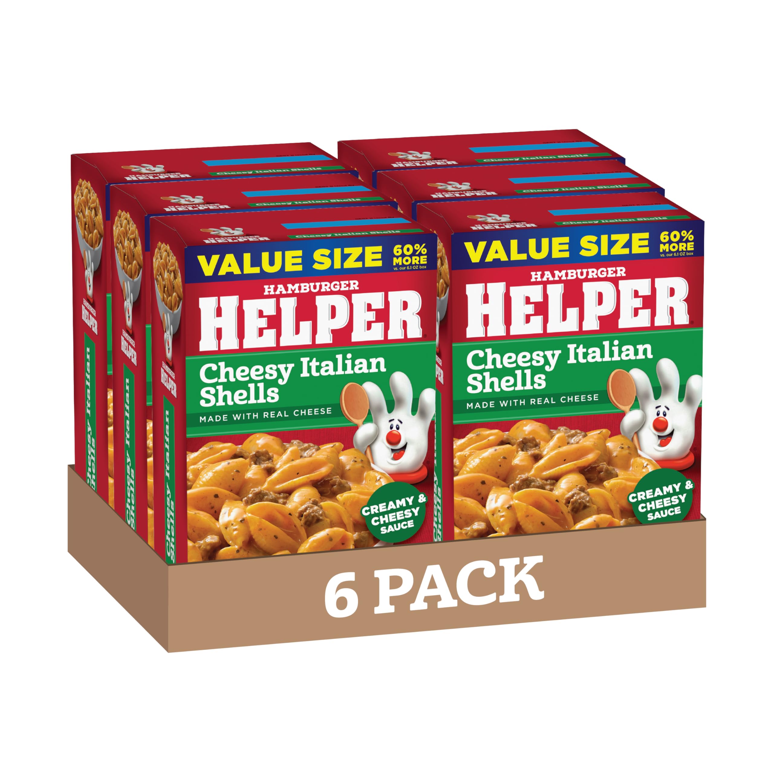 Hamburger Helper Cheesy Italian Shells in a bowl with creamy sauce and pasta, convenient family favorite.