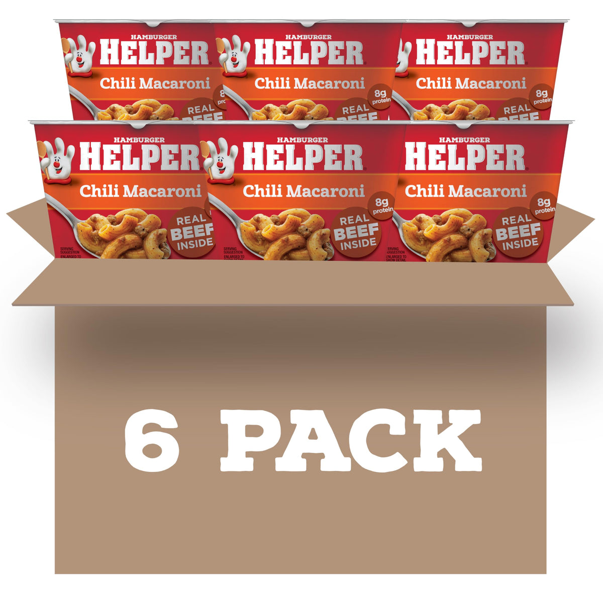 Hamburger Helper Chili Macaroni microwave cup front view; quick weeknight dinner option.