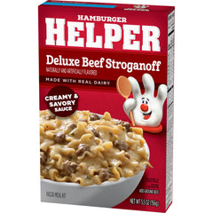 Hamburger Helper Deluxe Beef Stroganoff cheese swirl enhances creaminess