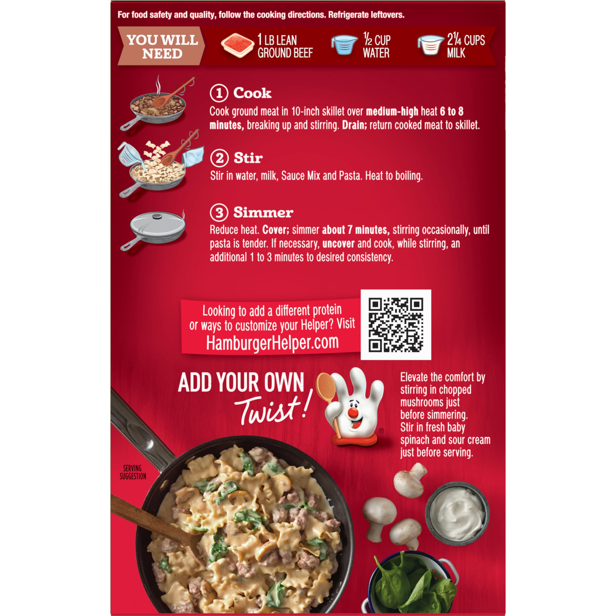 Hamburger Helper Deluxe Beef Stroganoff cooking in a skillet shows quick comfort